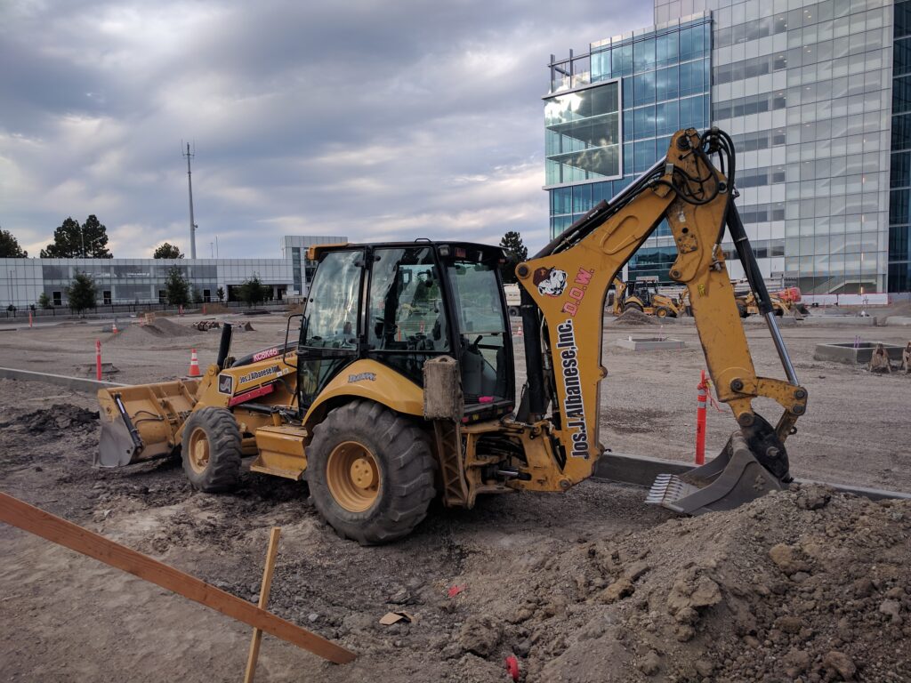 Caterpillar backhoe loader on a construction site