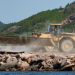 Caterpillar wheel loader working on a port quay