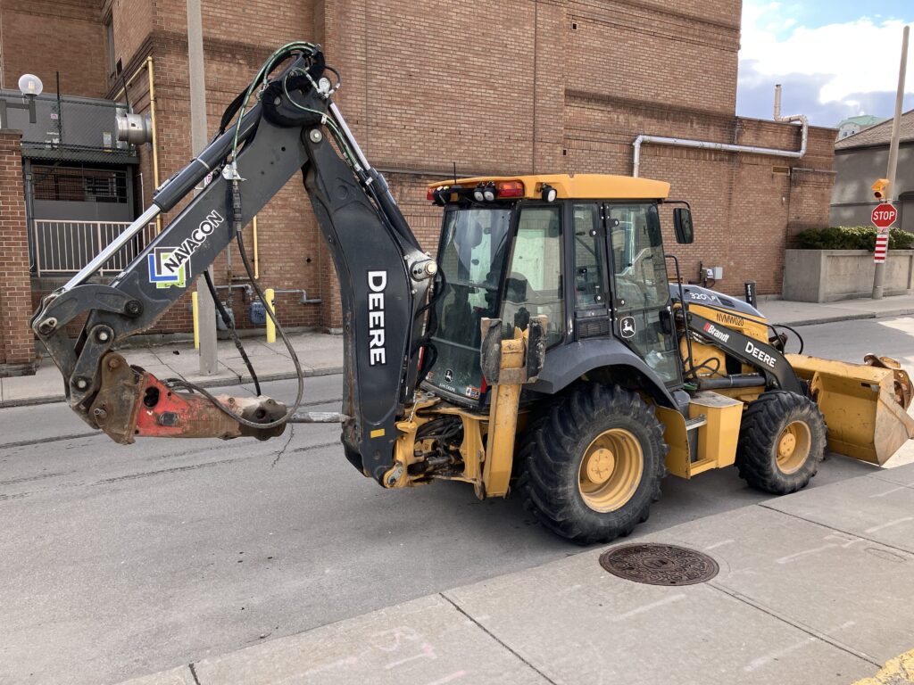 John Deere backhoe loader with extendahoe