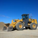 Wheel loader in a gravel and aggregate yard